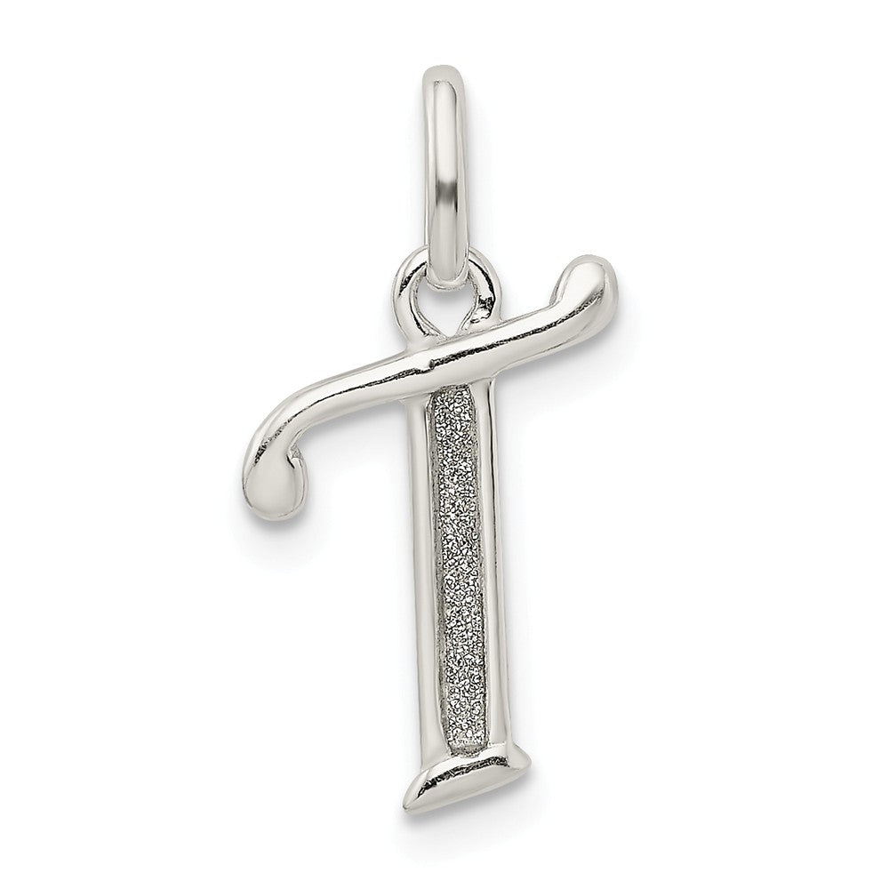Million Charms 925 Sterling Silver Polished Glitter Enamel Letter T Pendant