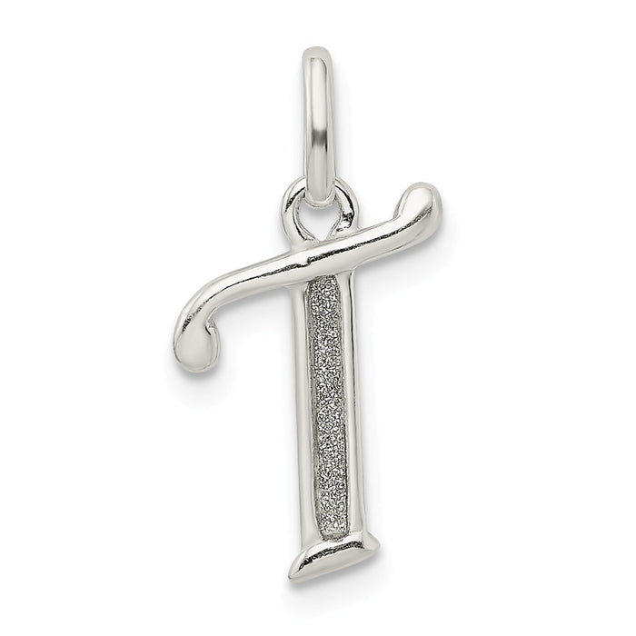 Million Charms 925 Sterling Silver Polished Glitter Enamel Letter T Pendant