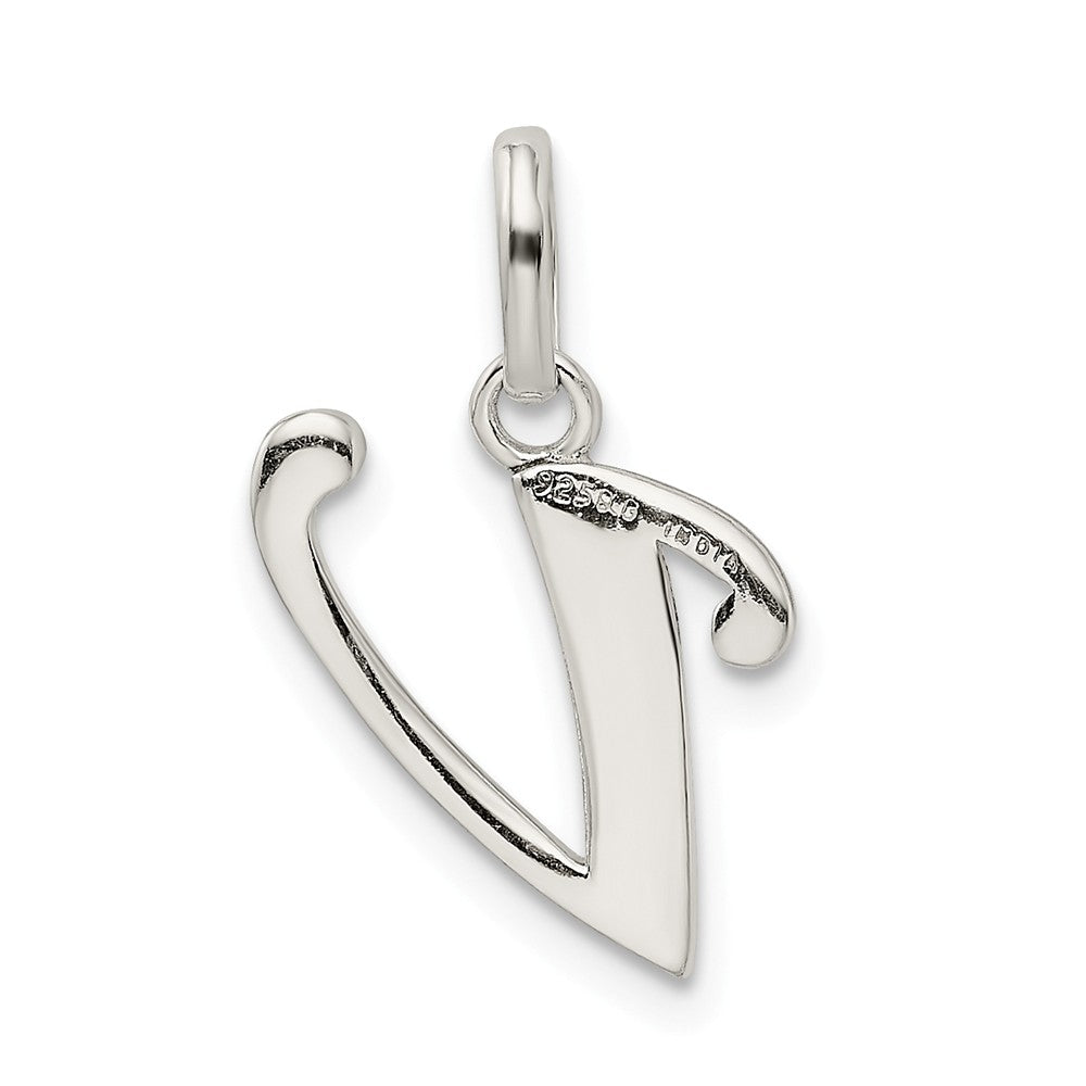 Million Charms 925 Sterling Silver Polished Glitter Enamel Letter V Pendant