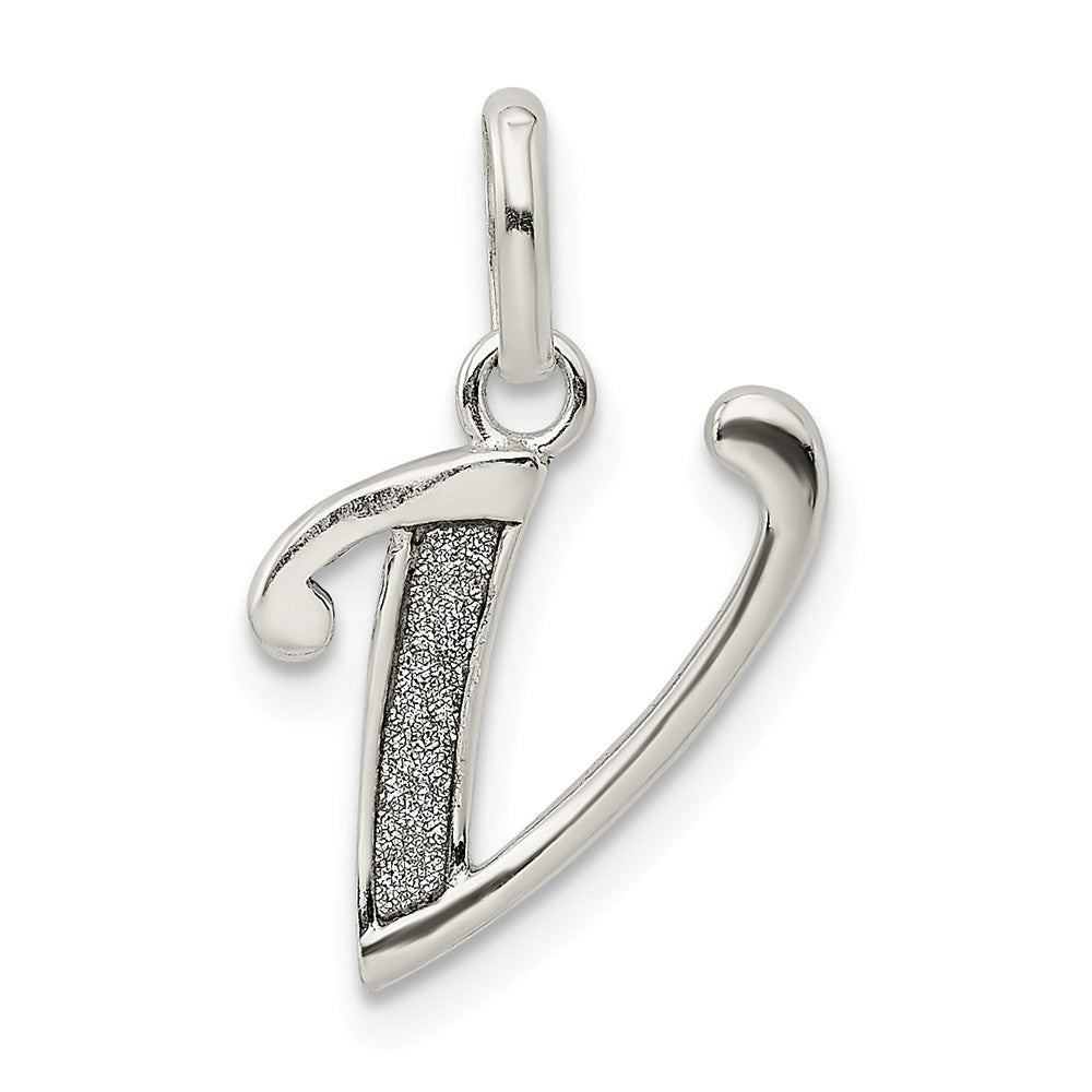 Million Charms 925 Sterling Silver Polished Glitter Enamel Letter V Pendant