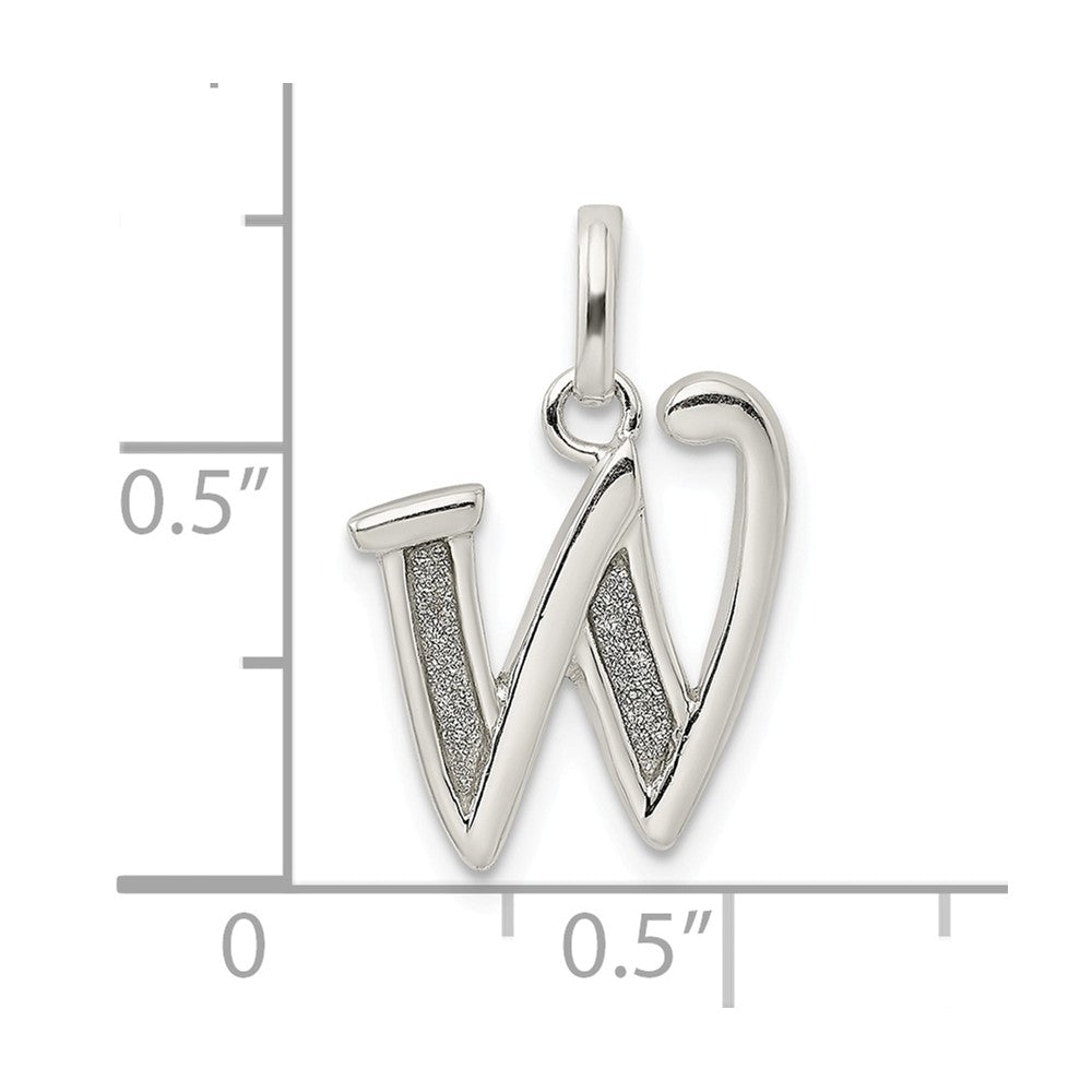Million Charms 925 Sterling Silver Polished Glitter Enamel Letter W Pendant