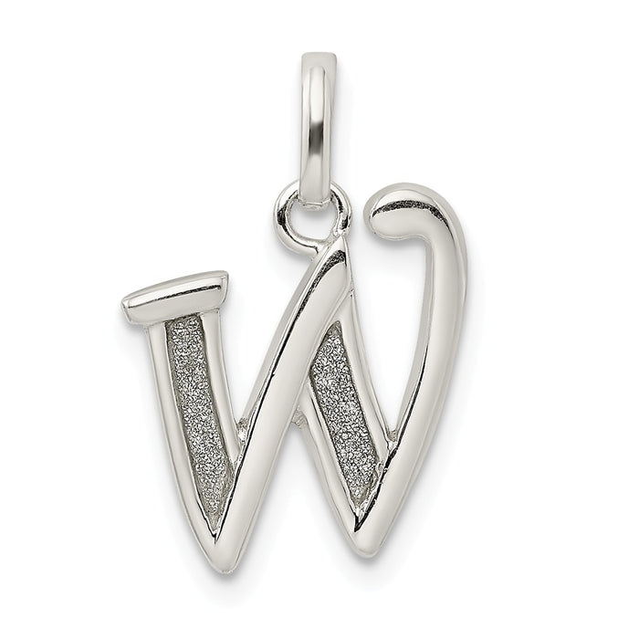Million Charms 925 Sterling Silver Polished Glitter Enamel Letter W Pendant