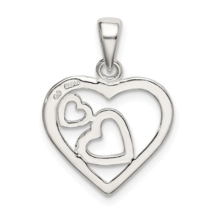 Million Charms 925 Sterling Silver Polished, Enameled Hearts Pendant
