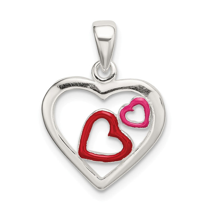 Million Charms 925 Sterling Silver Polished, Enameled Hearts Pendant