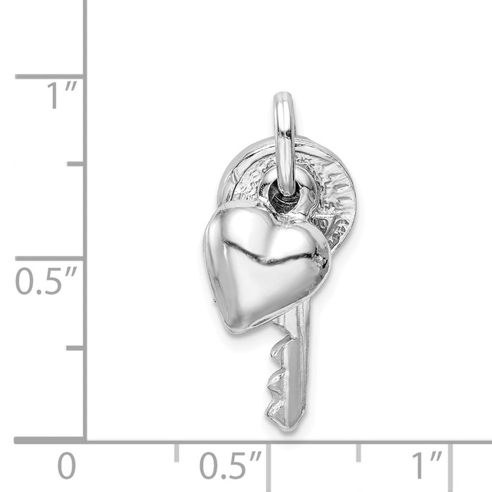 Million Charms 925 Sterling Silver Rhodium-plated Plated Polished Key & Puffed Heart Charm