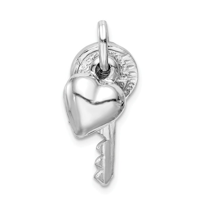 Million Charms 925 Sterling Silver Rhodium-plated Plated Polished Key & Puffed Heart Charm