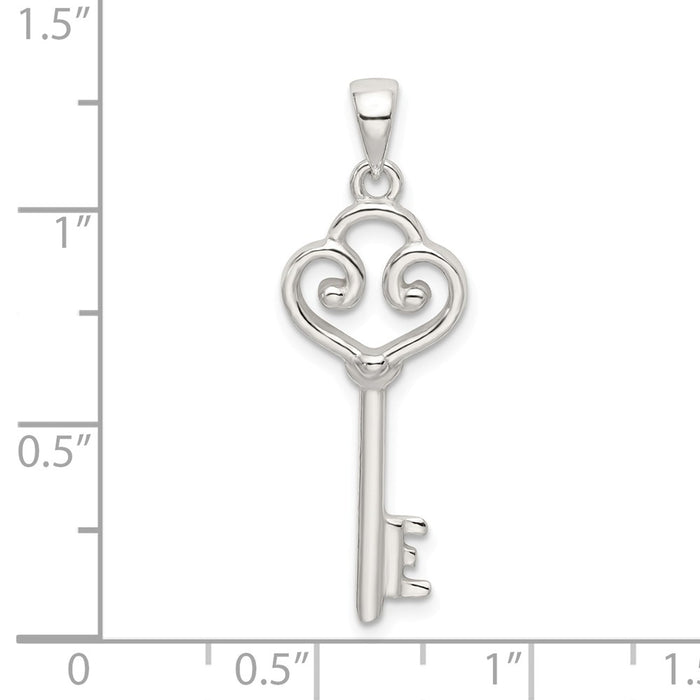 Million Charms 925 Sterling Silver Polished Heart Key Pendant