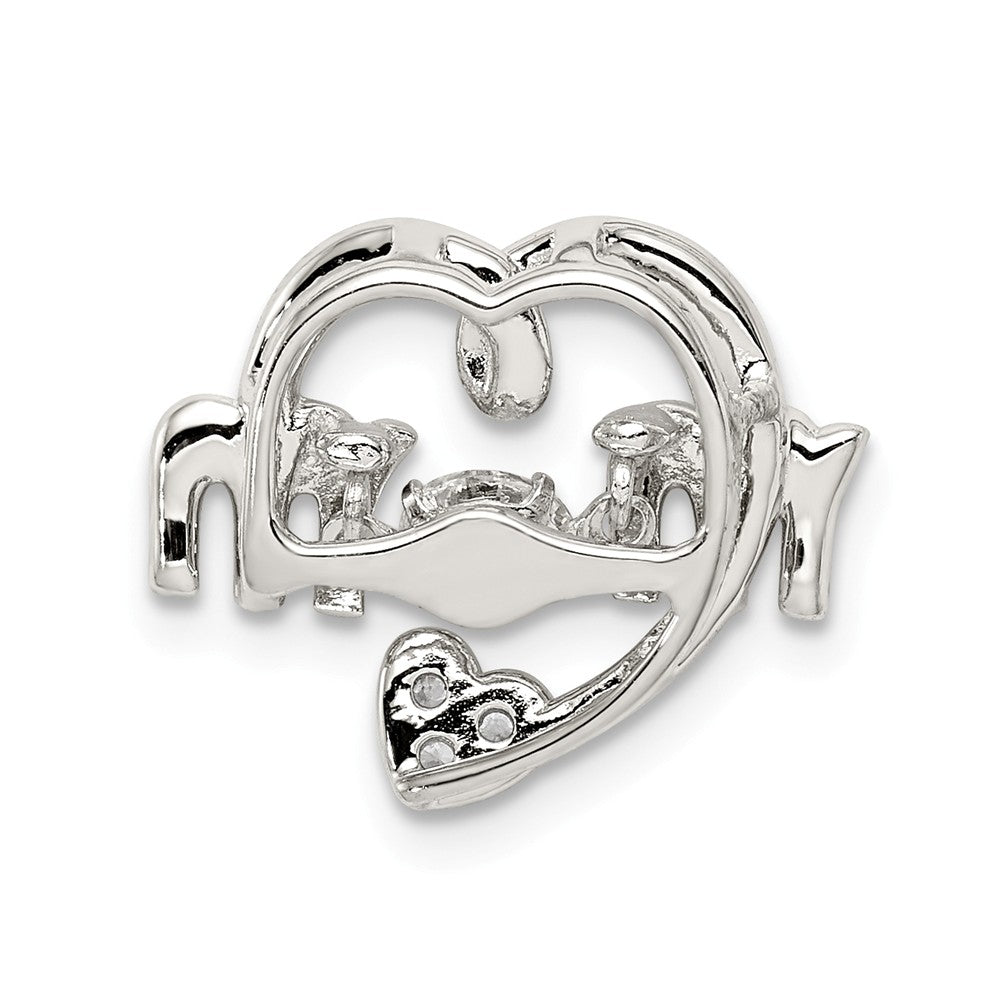 Million Charms 925 Sterling Silver Platinum-Plated Swarovski & Vibrant (Cubic Zirconia) CZ Mom Heart Slide