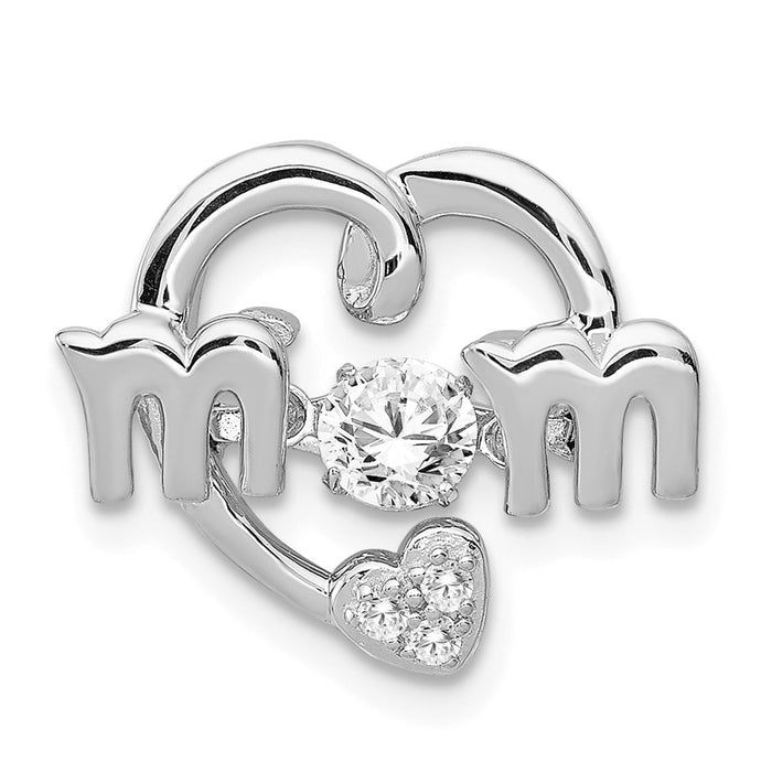 Million Charms 925 Sterling Silver Platinum-Plated Swarovski & Vibrant (Cubic Zirconia) CZ Mom Heart Slide