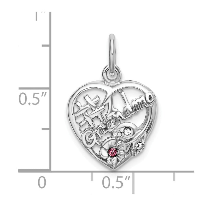 Million Charms 925 Sterling Silver Rhodium-Plated Pink & White (Cubic Zirconia) CZ #1 Grandma Pendant