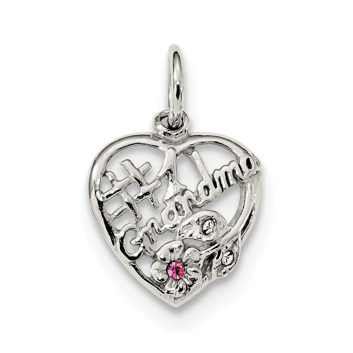 Million Charms 925 Sterling Silver Rhodium-Plated Pink & White (Cubic Zirconia) CZ #1 Grandma Pendant