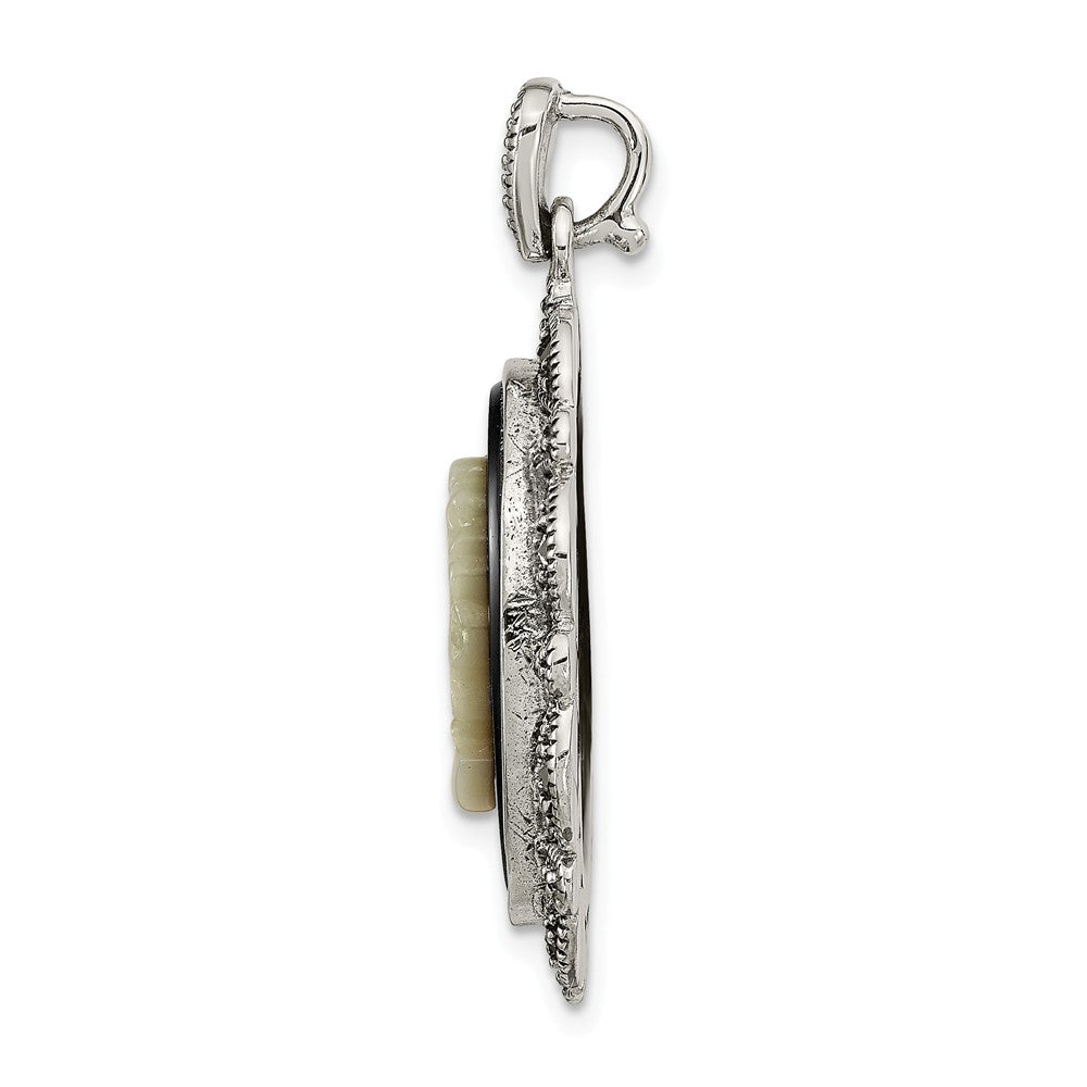Million Charms 925 Sterling Silver Antiqued Marcasite Black Agate & Mop White Cameo Pendant