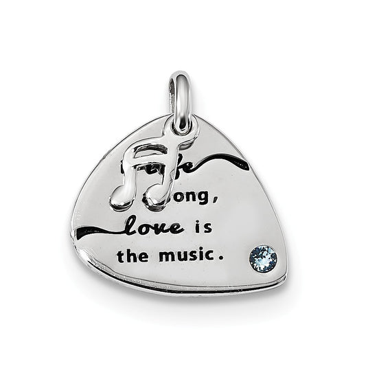 Million Charms 925 Sterling Silver/Rh-Plate/Swarovski Elem Antiqueguitar Pick Pendant