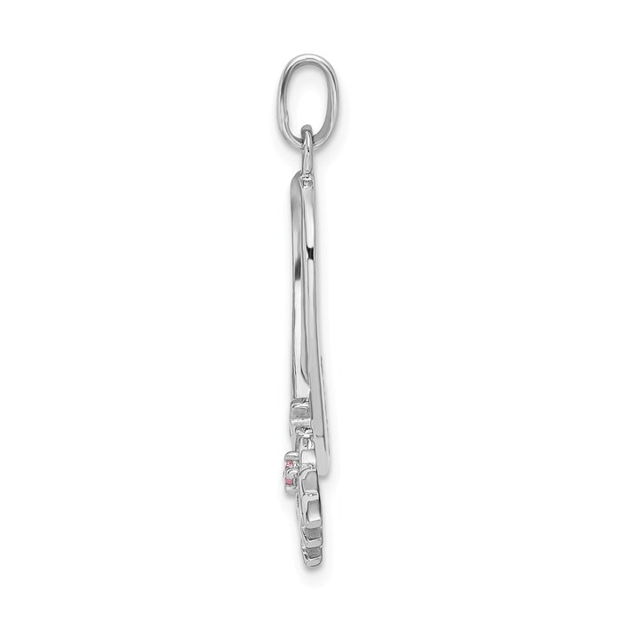 Million Charms 925 Sterling Silver Rhodium-Plated Pink (Cubic Zirconia) CZ Hope Awareness Ribbon Pendant