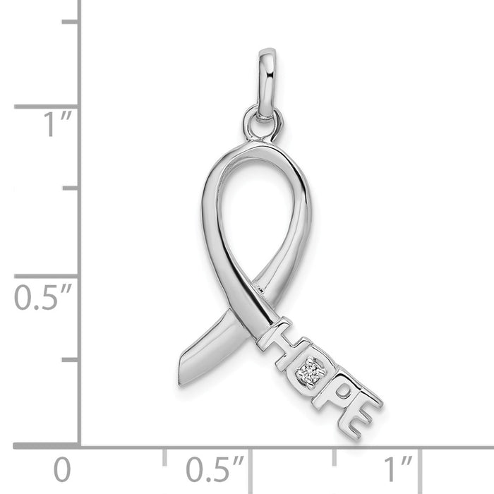 Million Charms 925 Sterling Silver Rhodium-Plated Pink (Cubic Zirconia) CZ Hope Awareness Ribbon Pendant
