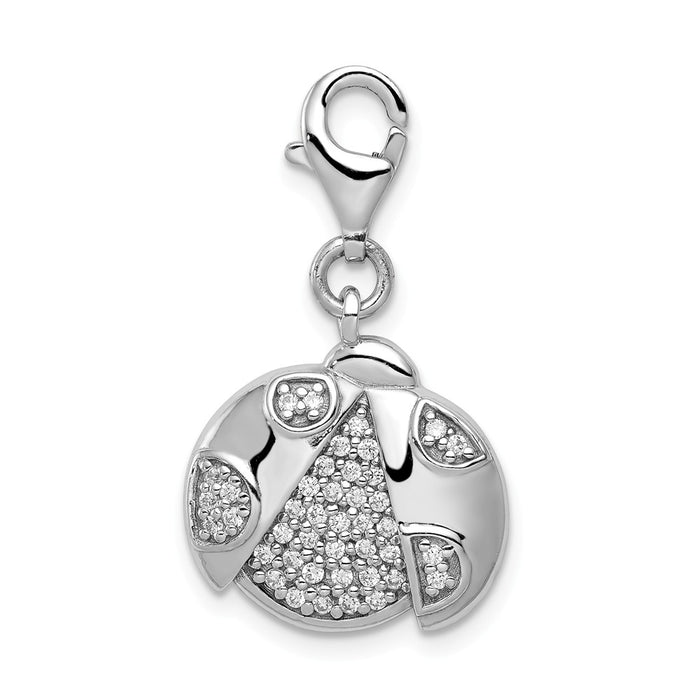 Million Charms 925 Sterling Silber Rhodium-Plated (Cubic Zirconia) CZ Ladybug With Lobster Clasp Charm