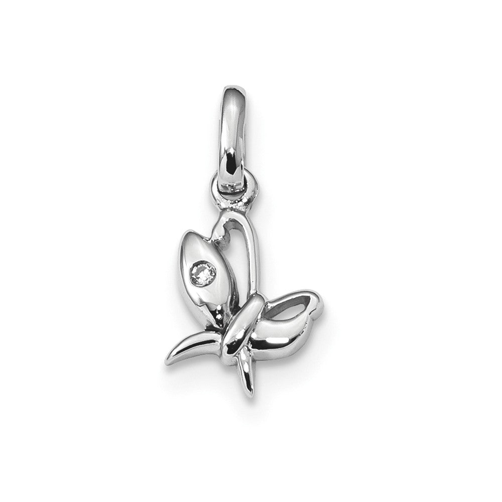 Million Charms 925 Sterling Silver Rhodium-Plated (Cubic Zirconia) CZ Butterfly Pendant