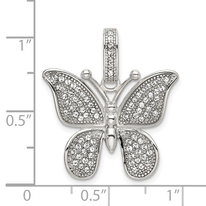 Million Charms 925 Sterling Silver Polished Swarovski Crystal Butterfly Pendant
