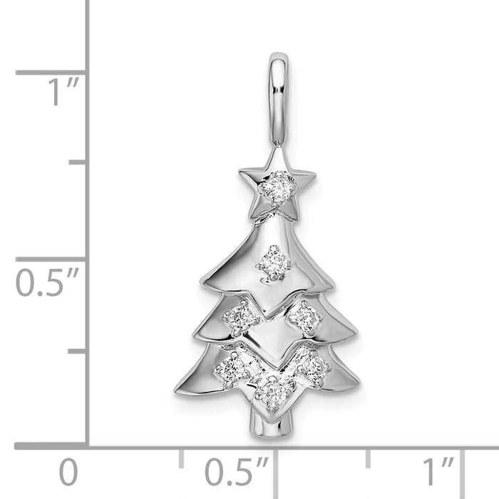 Million Charms 925 Sterling Silver Rhodium-Plated (Cubic Zirconia) CZ Christmas Tree Pendant