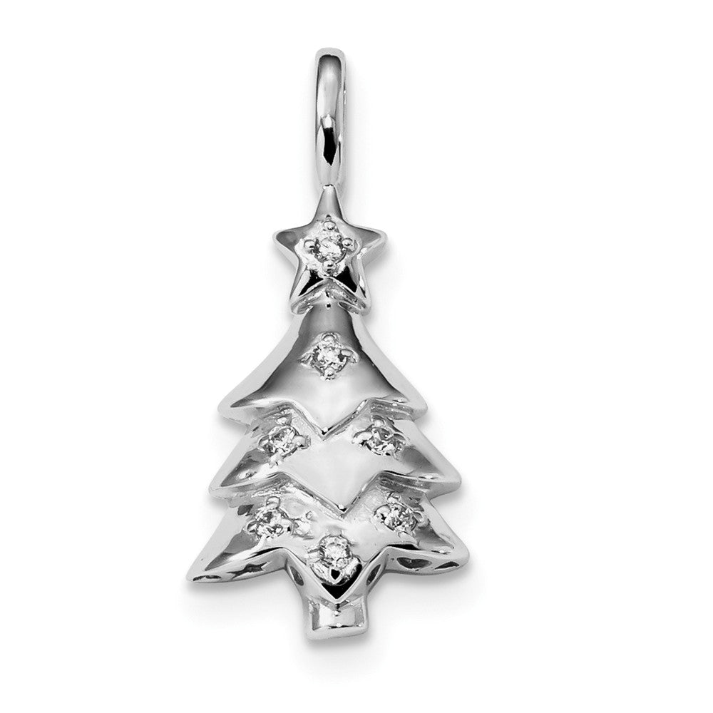 Million Charms 925 Sterling Silver Rhodium-Plated (Cubic Zirconia) CZ Christmas Tree Pendant
