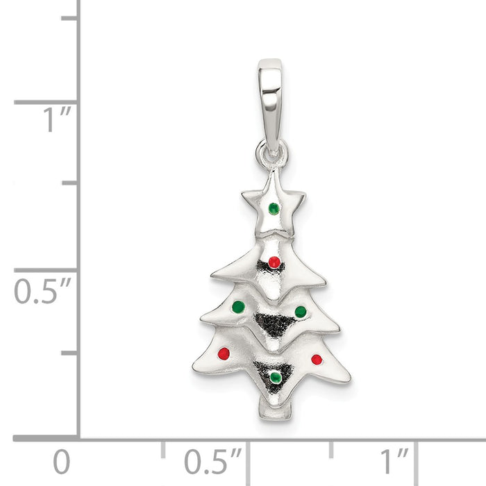 Million Charms 925 Sterling Silver Polished Enameled Christmas Tree Pendant
