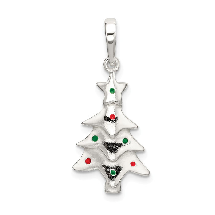 Million Charms 925 Sterling Silver Polished Enameled Christmas Tree Pendant