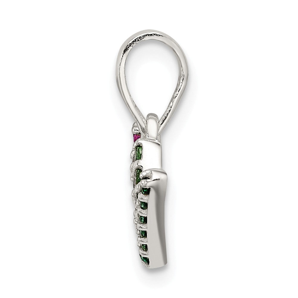 Million Charms 925 Sterling Silver Polished Red White & Green (Cubic Zirconia) CZ Joy Pendant