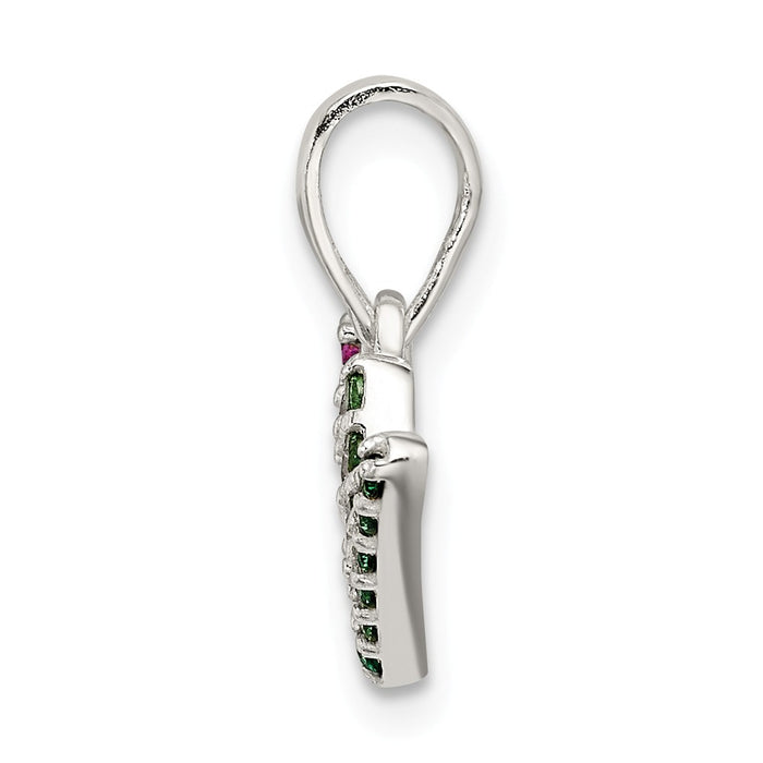 Million Charms 925 Sterling Silver Polished Red White & Green (Cubic Zirconia) CZ Joy Pendant