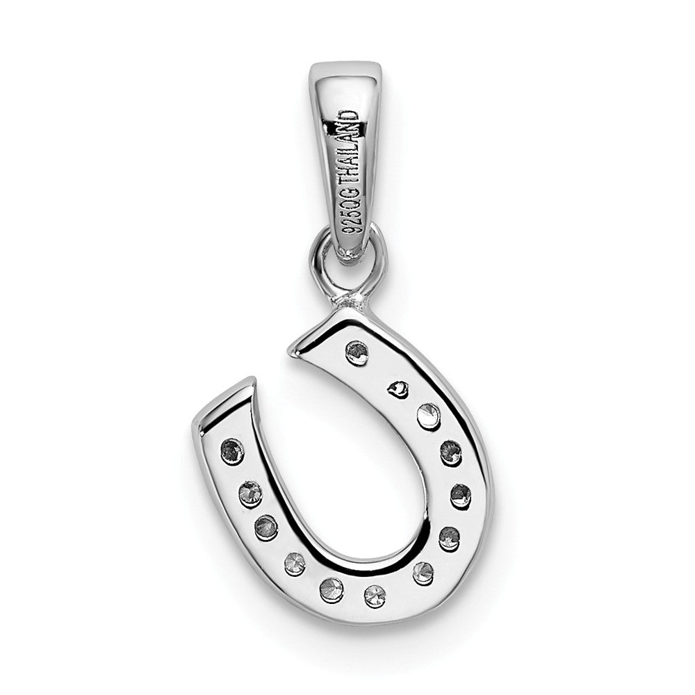 Million Charms 925 Sterling Silver Rhodium-Plated (Cubic Zirconia) CZ Horseshoe Pendant
