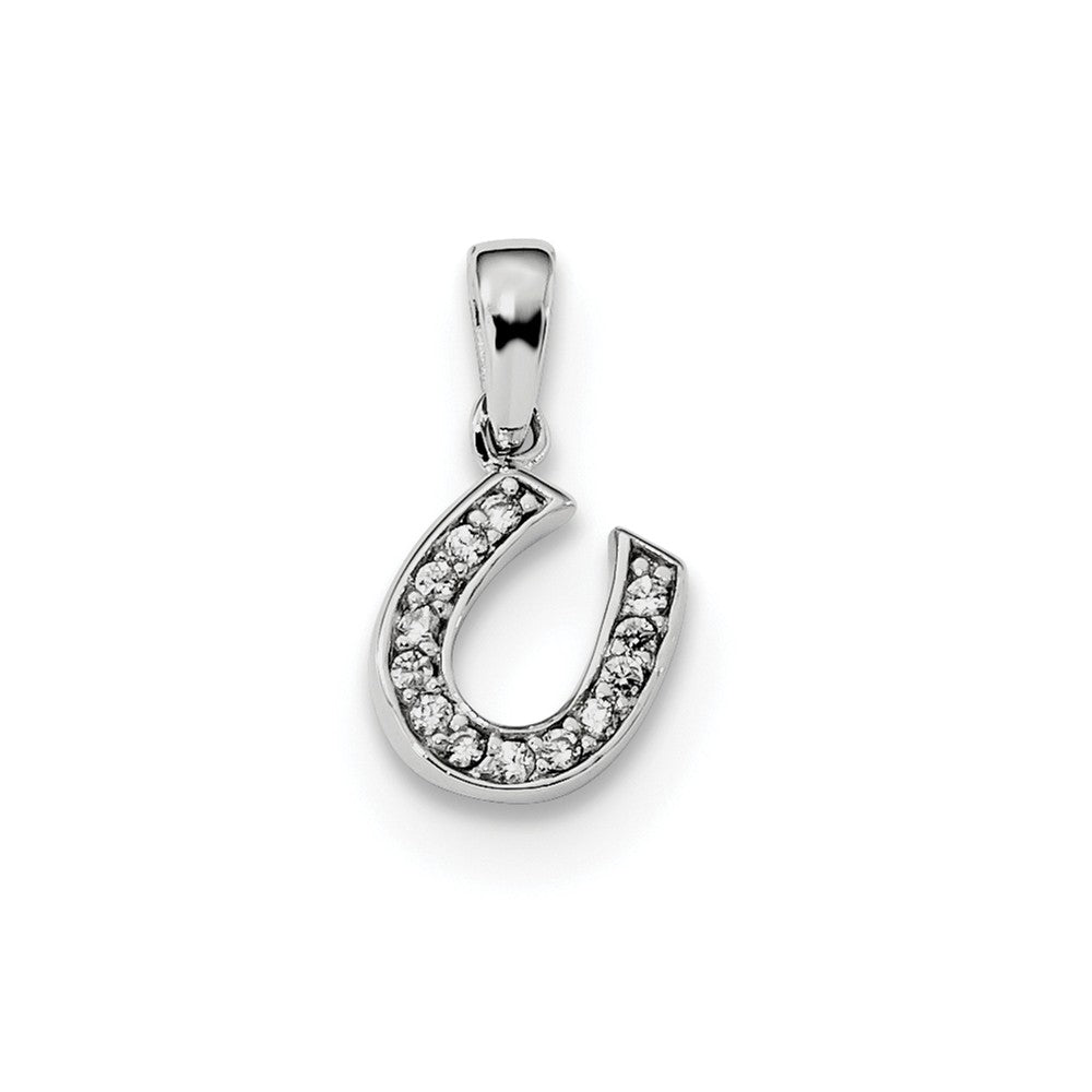 Million Charms 925 Sterling Silver Rhodium-Plated (Cubic Zirconia) CZ Horseshoe Pendant
