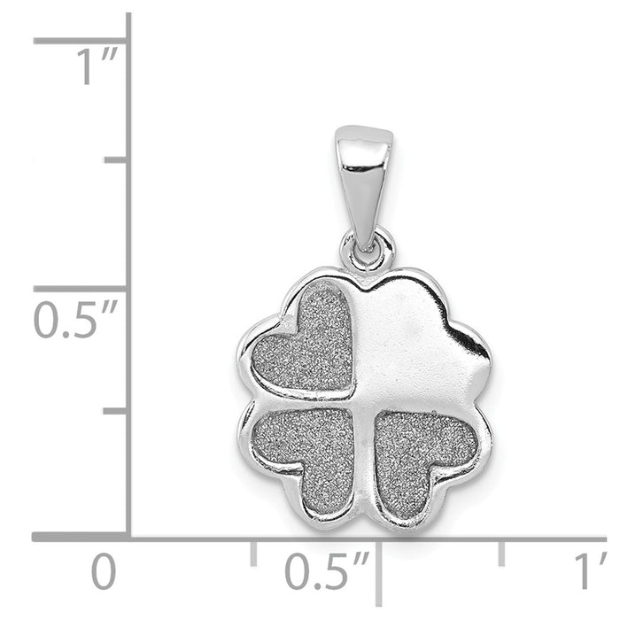 Million Charms 925 Sterling Silver Rhodium-Plate Enamel Glitter Fabric Lucky Clover  Hearts Pendant