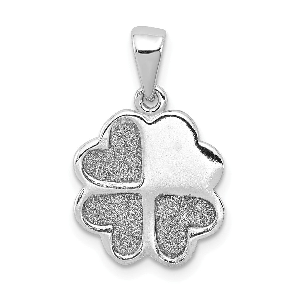 Million Charms 925 Sterling Silver Rhodium-Plate Enamel Glitter Fabric Lucky Clover  Hearts Pendant