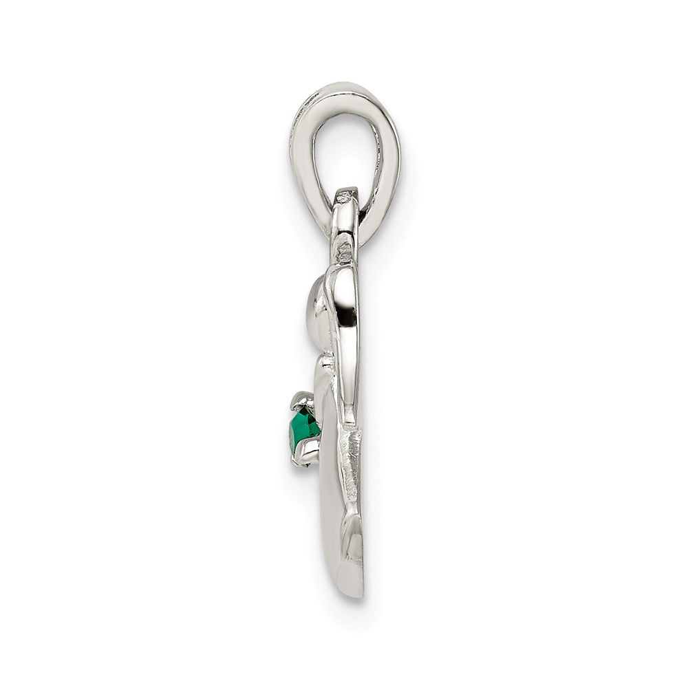 Million Charms 925 Sterling Silver Green Crystal Angel With Lucky Clover  Pendant