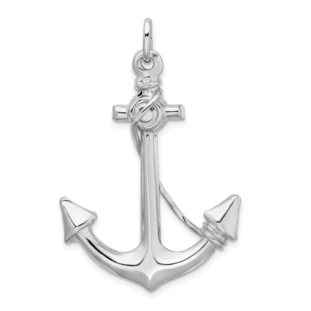 Million Charms 925 Sterling Silver Rhodium-plated Plated Polished Nautical Anchor With Rope Charm