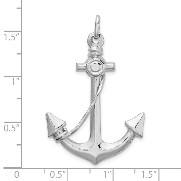 Million Charms 925 Sterling Silver Rhodium-plated Plated Polished Nautical Anchor With Rope Charm