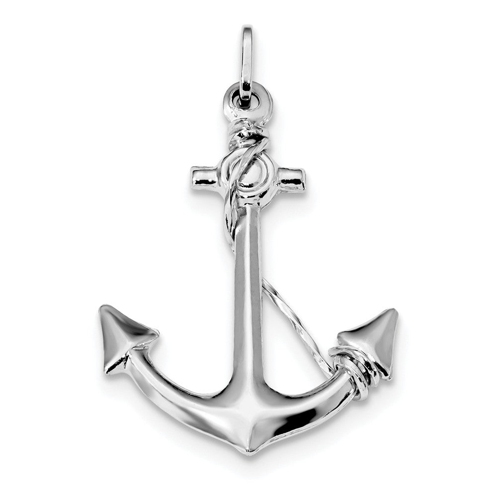 Million Charms 925 Sterling Silver Rhodium-plated Plated Polished Nautical Anchor With Rope Charm