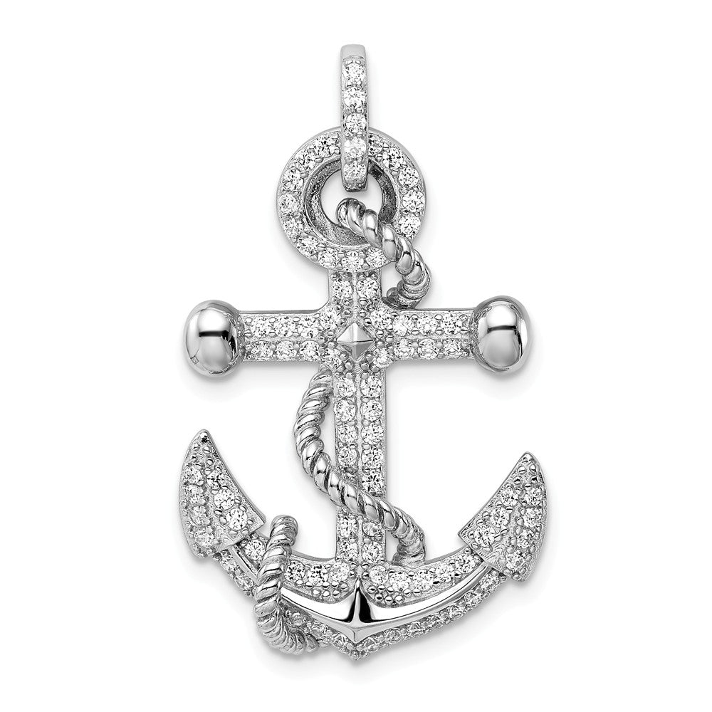 Million Charms 925 Sterling Silver Rhodium-Plated (Cubic Zirconia) CZ Nautical Anchor Pendant