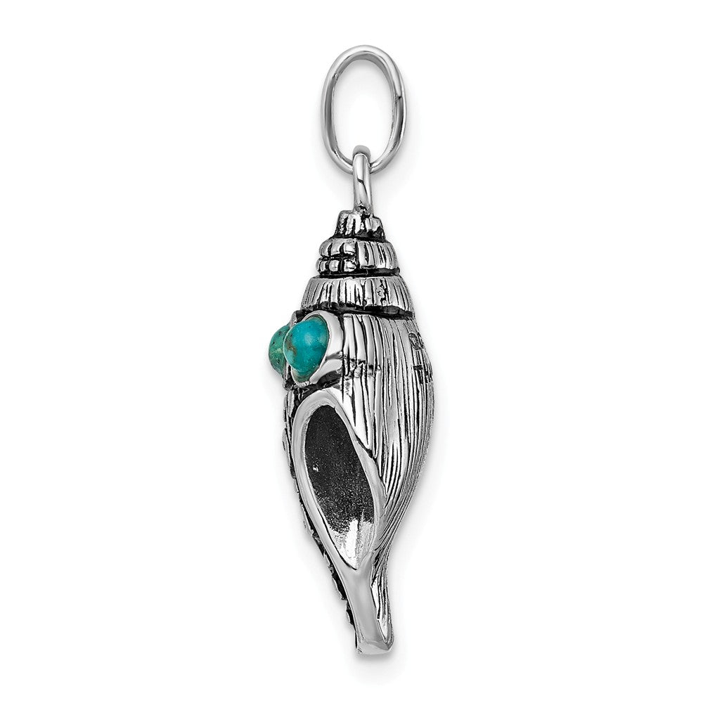 Million Charms 925 Sterling Silver Rhod-Plate Antiqued Reconstituted Turquoise Shell Pendant