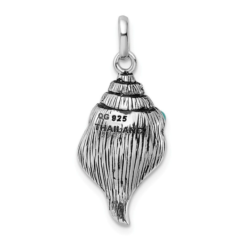 Million Charms 925 Sterling Silver Rhod-Plate Antiqued Reconstituted Turquoise Shell Pendant