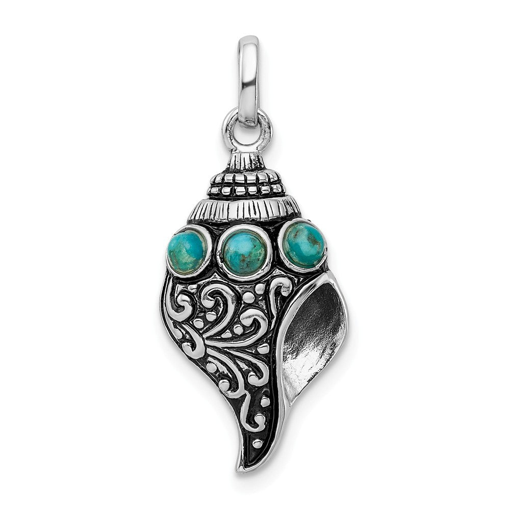 Million Charms 925 Sterling Silver Rhod-Plate Antiqued Reconstituted Turquoise Shell Pendant