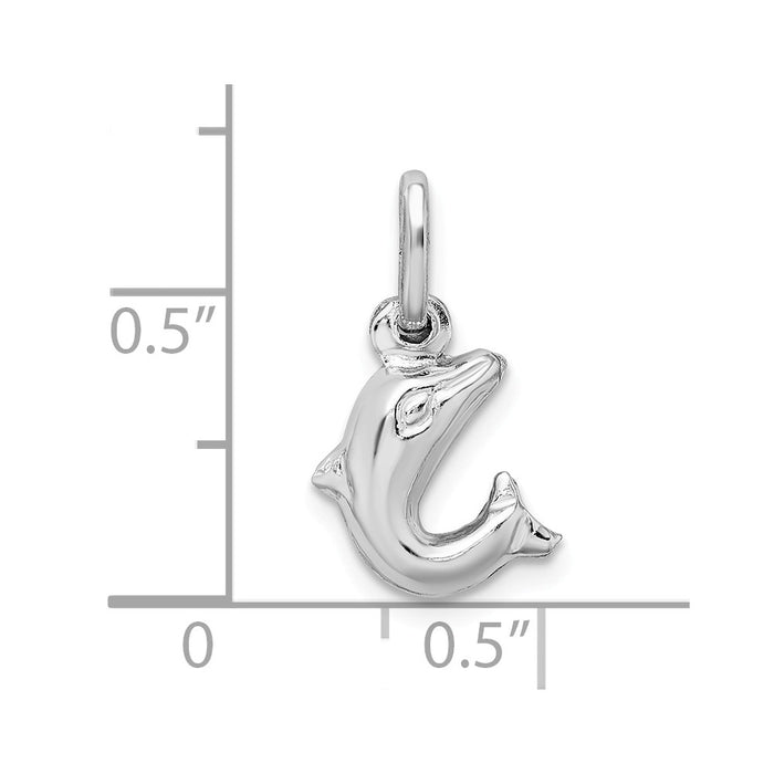 Million Charms 925 Sterling Silver Rhodium-plated Plated Polished Jumping Dolphin Charm