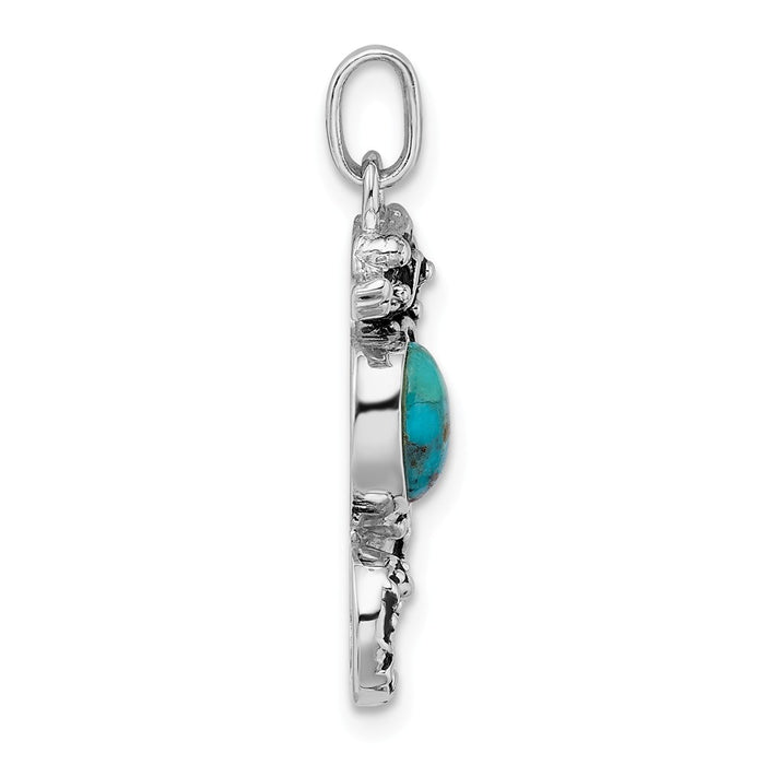 Million Charms 925 Sterling Silver Rhodium/Oxidized Recon. Turquoise Nautical Seahorse Pendant