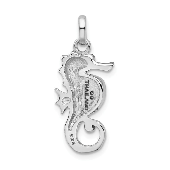 Million Charms 925 Sterling Silver Rhodium/Oxidized Recon. Turquoise Nautical Seahorse Pendant