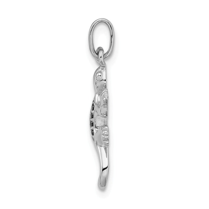 Million Charms 925 Sterling Silver Rhodium-Plated Polished With Black (Cubic Zirconia) CZ Lizard Pendant