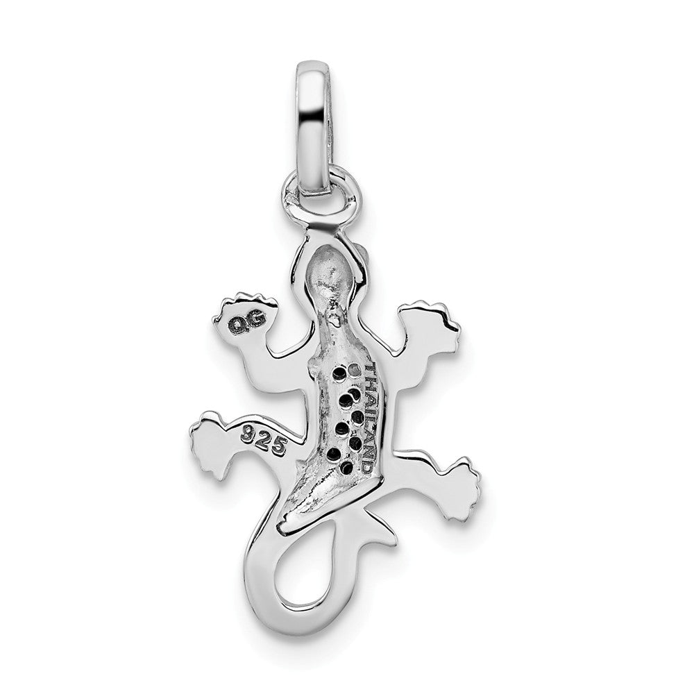 Million Charms 925 Sterling Silver Rhodium-Plated Polished With Black (Cubic Zirconia) CZ Lizard Pendant