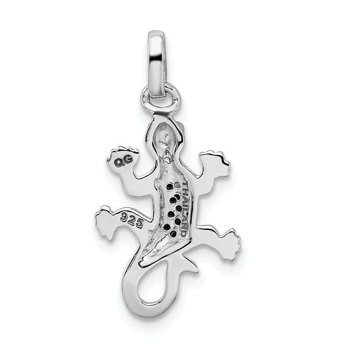 Million Charms 925 Sterling Silver Rhodium-Plated Polished With Black (Cubic Zirconia) CZ Lizard Pendant