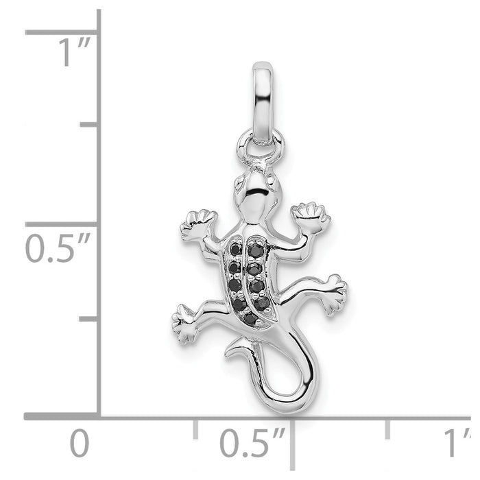 Million Charms 925 Sterling Silver Rhodium-Plated Polished With Black (Cubic Zirconia) CZ Lizard Pendant