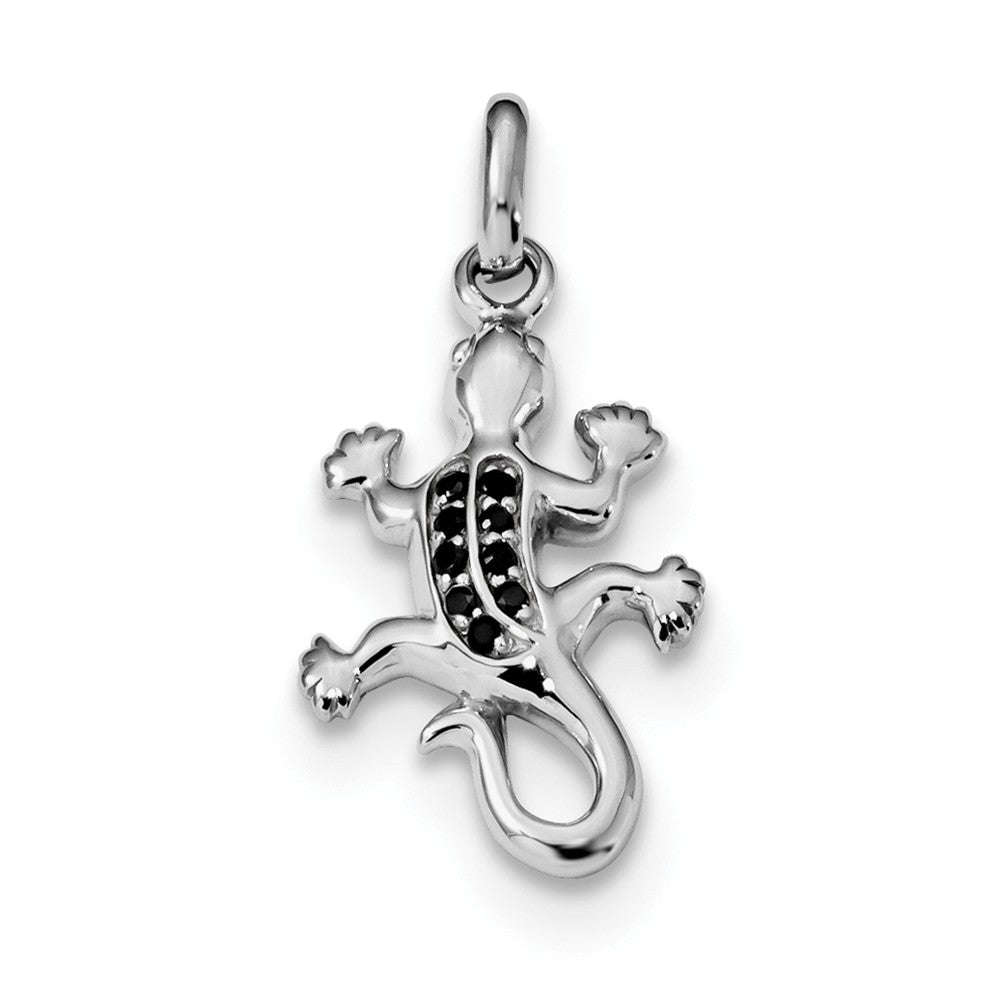 Million Charms 925 Sterling Silver Rhodium-Plated Polished With Black (Cubic Zirconia) CZ Lizard Pendant