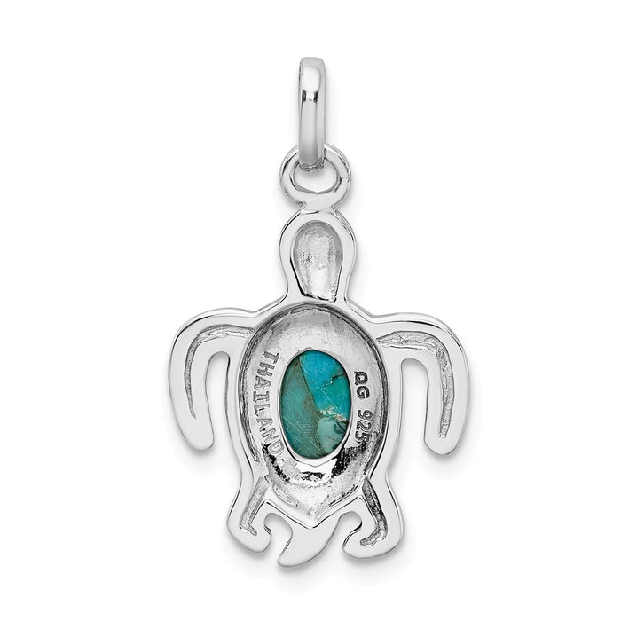 Million Charms 925 Sterling Silver Rhodium/Oxidized Reconstituted Turquoise Turtle Pendant