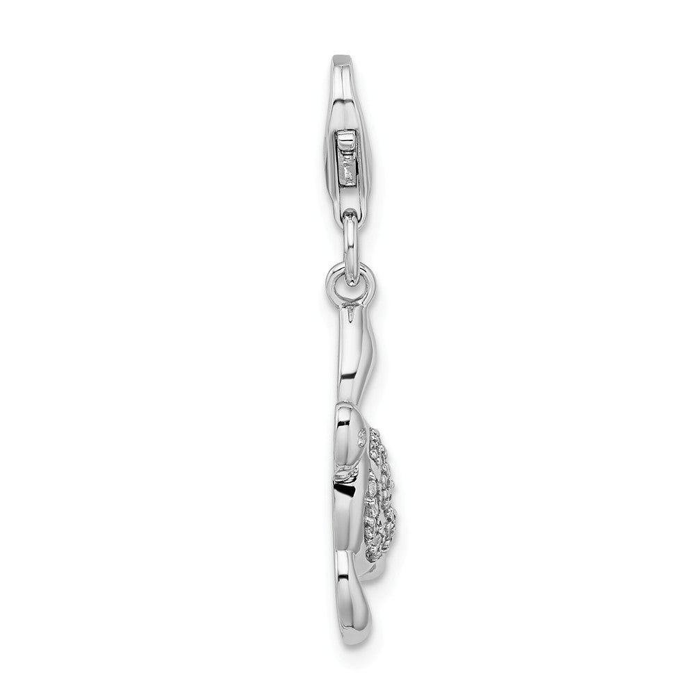 Million Charms 925 Sterling Silver Rhodium-Plated (Cubic Zirconia) CZ Sea Turtle With Lobster Clasp Charm